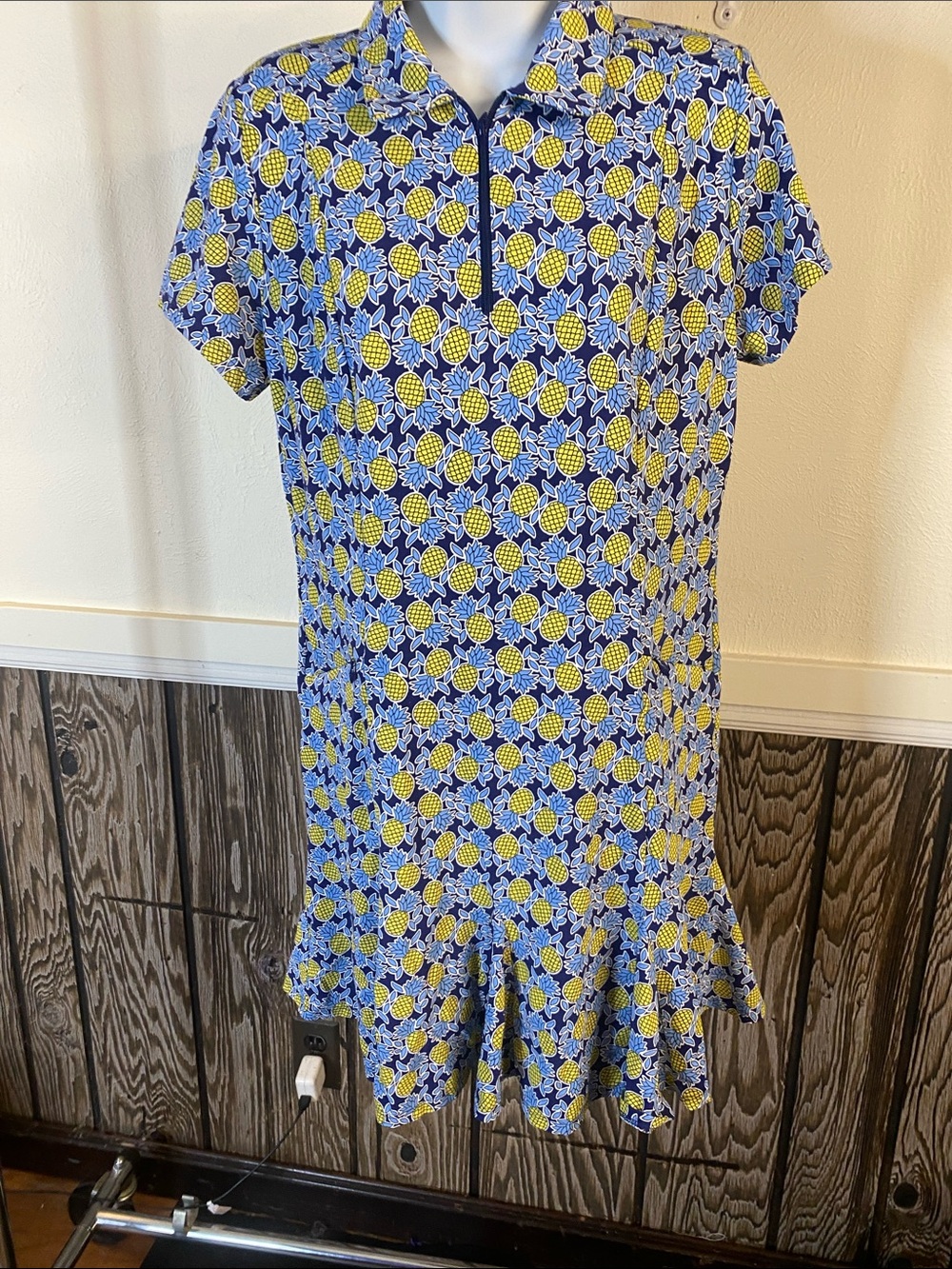 IBKUL Blue and Yellow Short Sleeve Golf Dress